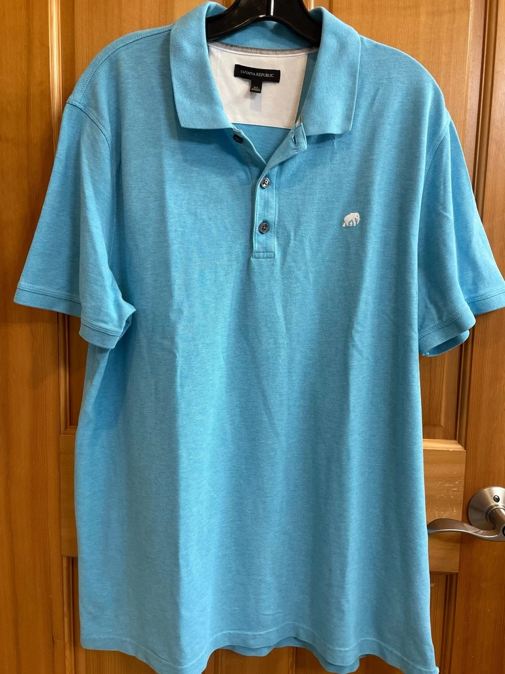Banana Republic Men's Aqua Blue Polo with Embroidered Logo